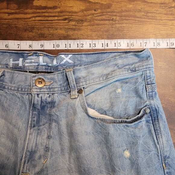 Helix Jeans Mens 34x32 Loose Straight N56 Ripped Medium Light Wash Cotton Denim - Picture 6 of 10
